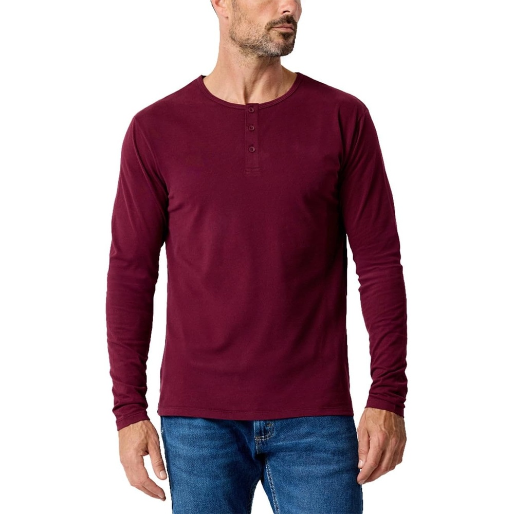 image:imageHenley Shirts for Men Long Sleeve Casual 3 Button Soft Cotton S4XLDark Maroon Nologo