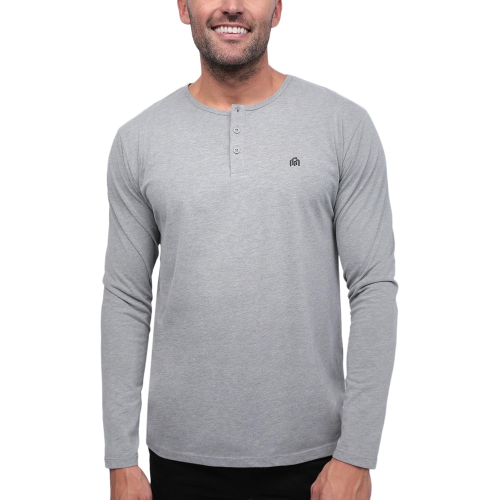 image:imageHenley Shirts for Men Long Sleeve Casual 3 Button Soft Cotton S4XLGrey Logo