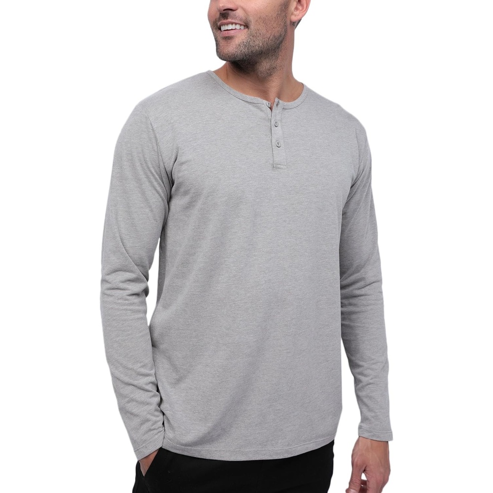 image:imageHenley Shirts for Men Long Sleeve Casual 3 Button Soft Cotton S4XLGrey Nologo