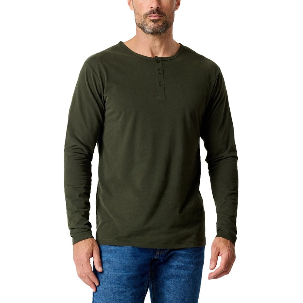 image:imageHenley Shirts for Men Long Sleeve Casual 3 Button Soft Cotton S4XLMidnight Olive Nologo