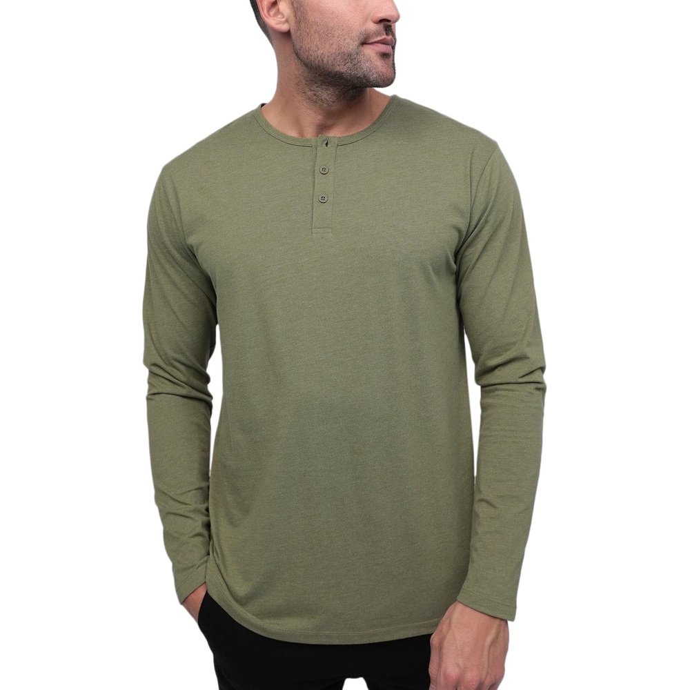 image:imageHenley Shirts for Men Long Sleeve Casual 3 Button Soft Cotton S4XLNonbranded Olive Green