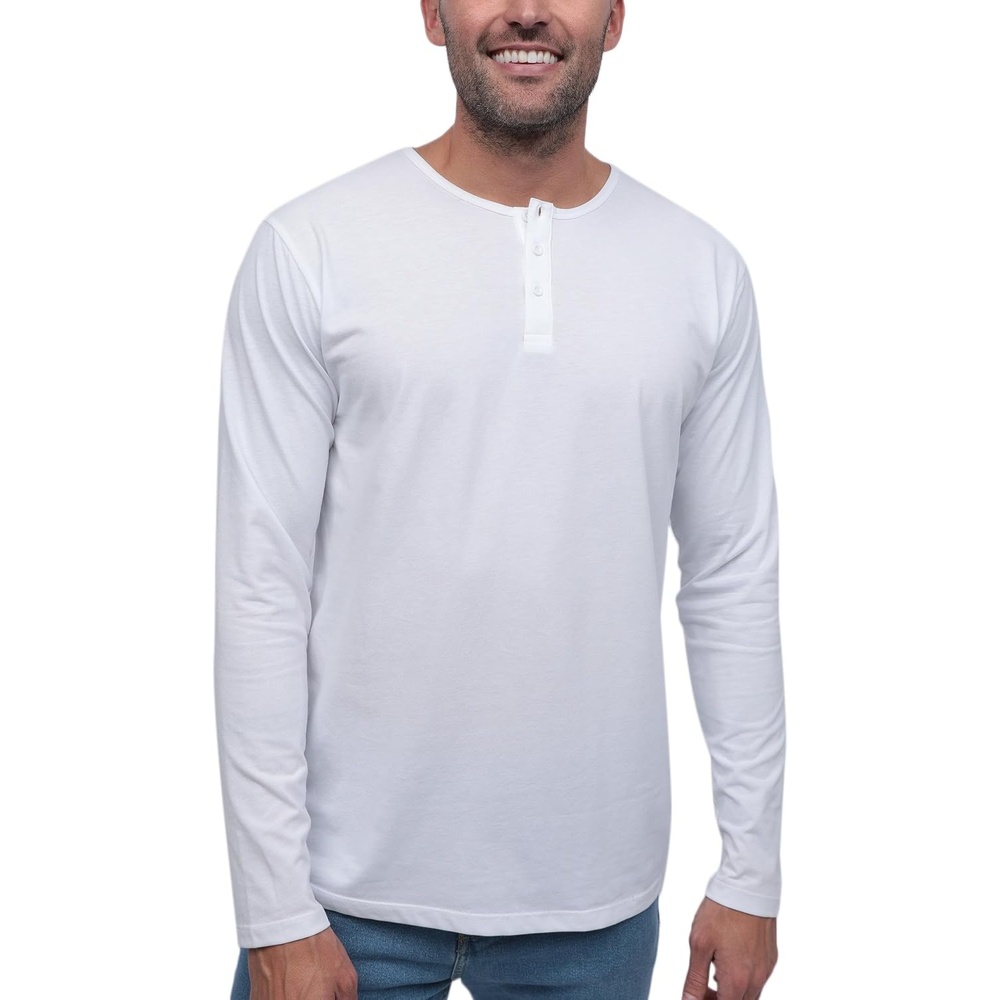 image:imageHenley Shirts for Men Long Sleeve Casual 3 Button Soft Cotton S4XLWhite Nologo