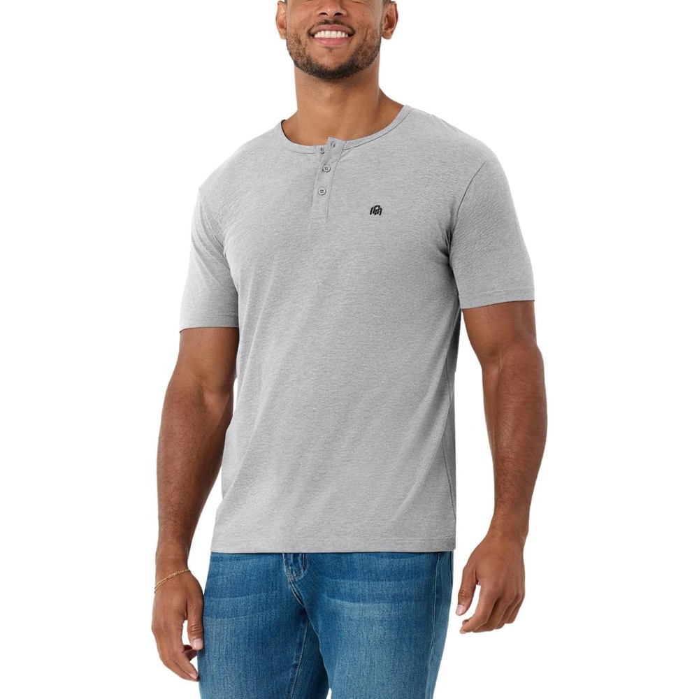image:imageHenley Shirts for Men Short Sleeve Casual Fitted 3 Button Crew S4XLGrey Logo