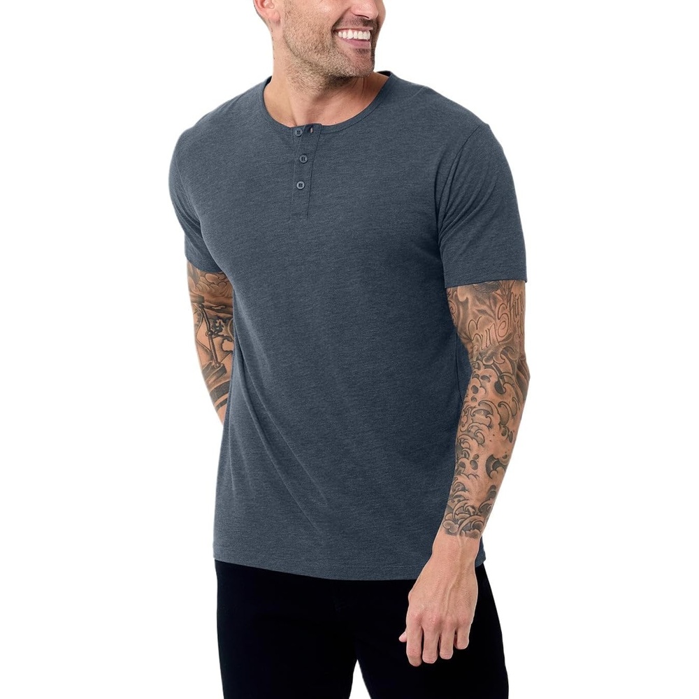 image:imageHenley Shirts for Men Short Sleeve Casual Fitted 3 Button Crew S4XLNavy Nologo