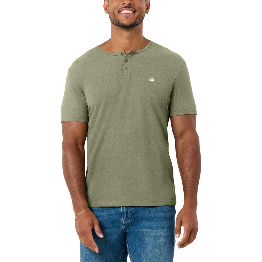 image:imageHenley Shirts for Men Short Sleeve Casual Fitted 3 Button Crew S4XLOlive Green Logo