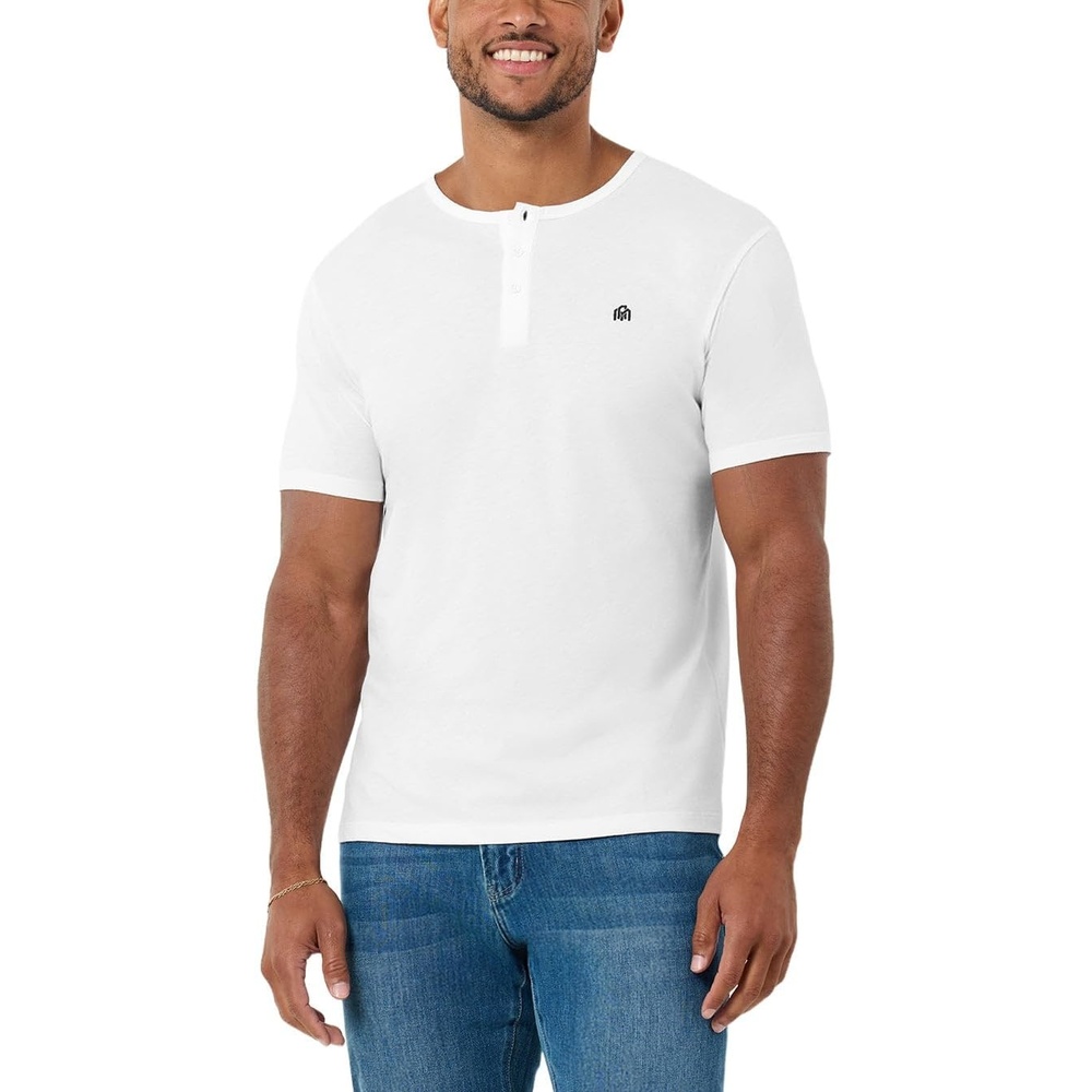 image:imageHenley Shirts for Men Short Sleeve Casual Fitted 3 Button Crew S4XLWhite  Logo