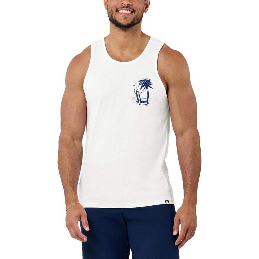 image:imageINTO THE AM Graphic Tank Tops for Men Cool Summer Beach Muscle Tanks S2XLBeach Bungalow  White