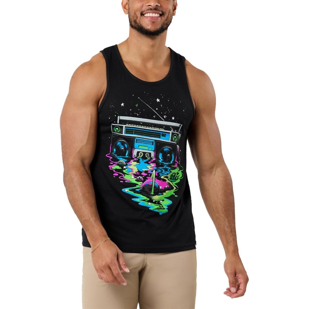 image:imageINTO THE AM Graphic Tank Tops for Men Cool Summer Beach Muscle Tanks S2XLCosmic Beats