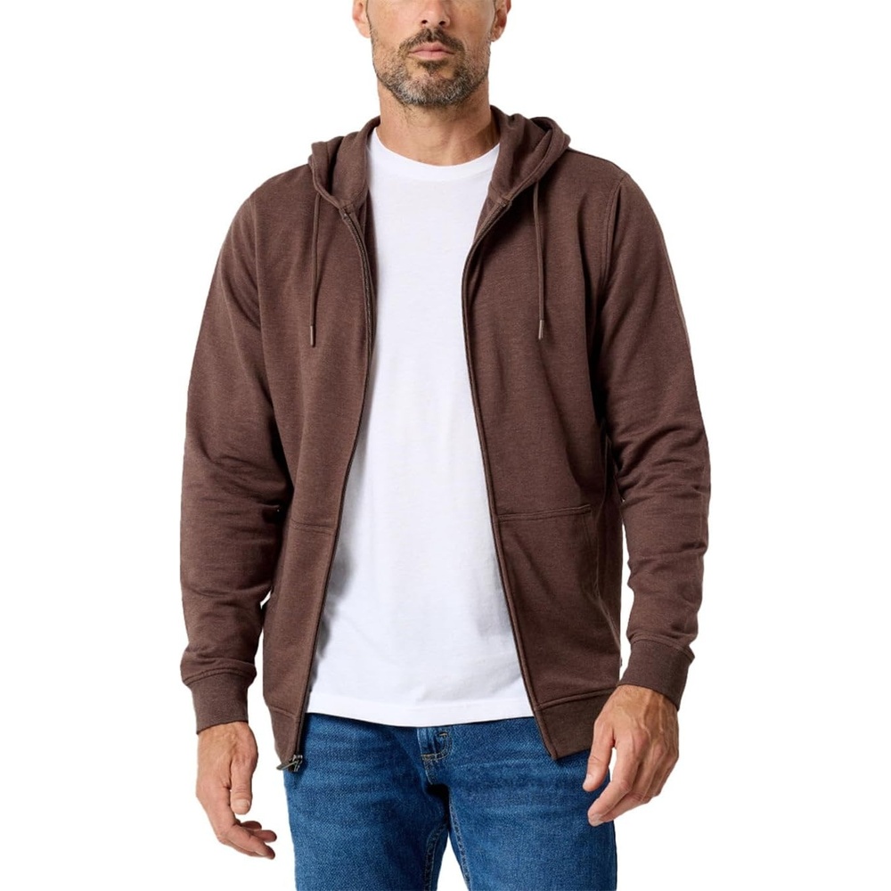 image:imageINTO THE AM Zip Up Hoodies for Men Lightweight Full Zip Fleece Casual S4XLNonbranded Brown