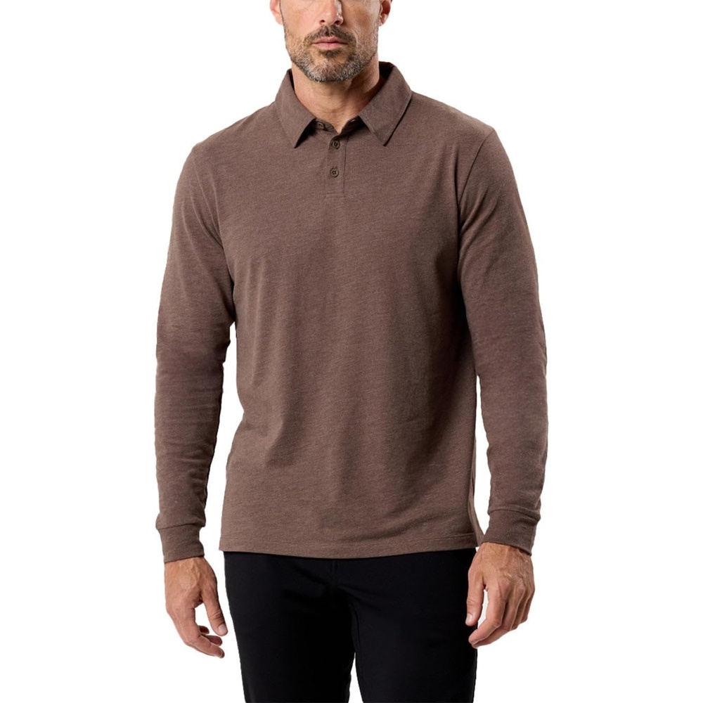 image:imageLong Sleeve Polo Shirts for Men Slim Fit Collared Soft Cotton S4XLNonbranded Brown
