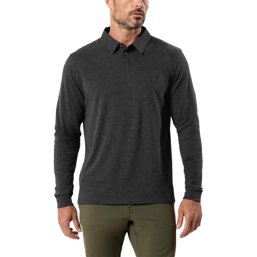 image:imageLong Sleeve Polo Shirts for Men Slim Fit Collared Soft Cotton S4XLNonbranded Charcoal