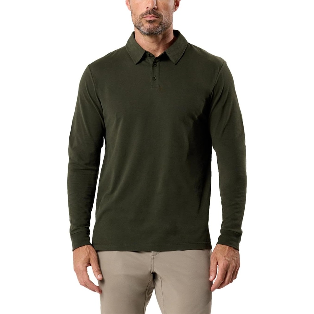 image:imageLong Sleeve Polo Shirts for Men Slim Fit Collared Soft Cotton S4XLNonbranded Dark Olive Green