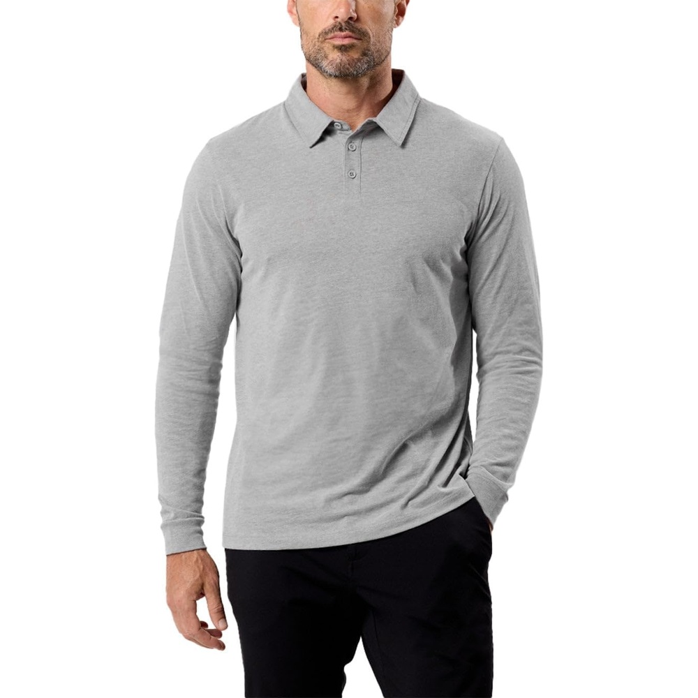 image:imageLong Sleeve Polo Shirts for Men Slim Fit Collared Soft Cotton S4XLNonbranded Grey