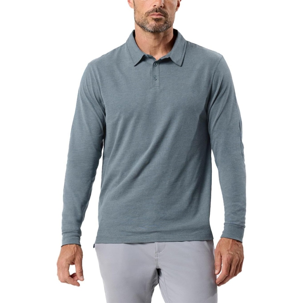 image:imageLong Sleeve Polo Shirts for Men Slim Fit Collared Soft Cotton S4XLNonbranded Indigo