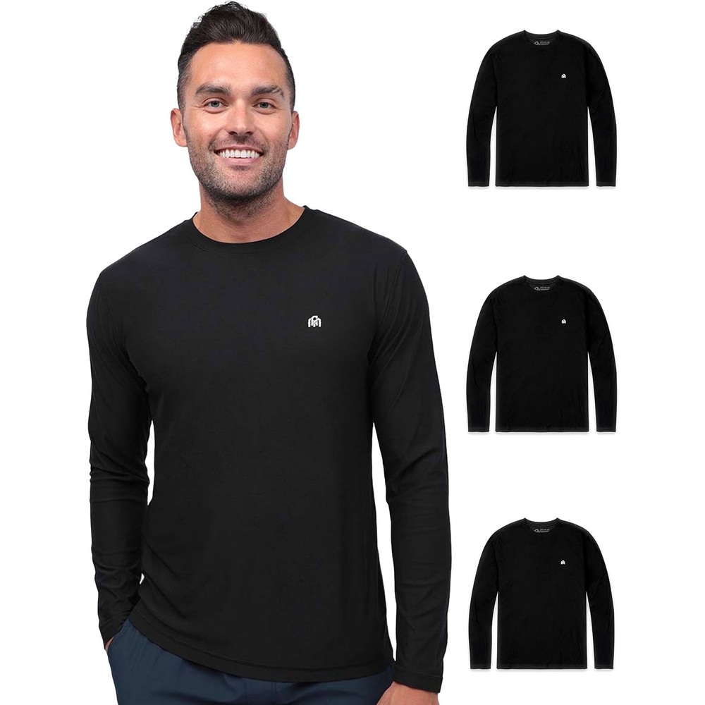 image:imageLong Sleeve Workout Shirts for Men Dri Fit Quick Dry Gym Tees S4XL3pack BlackBlackBlack Logo