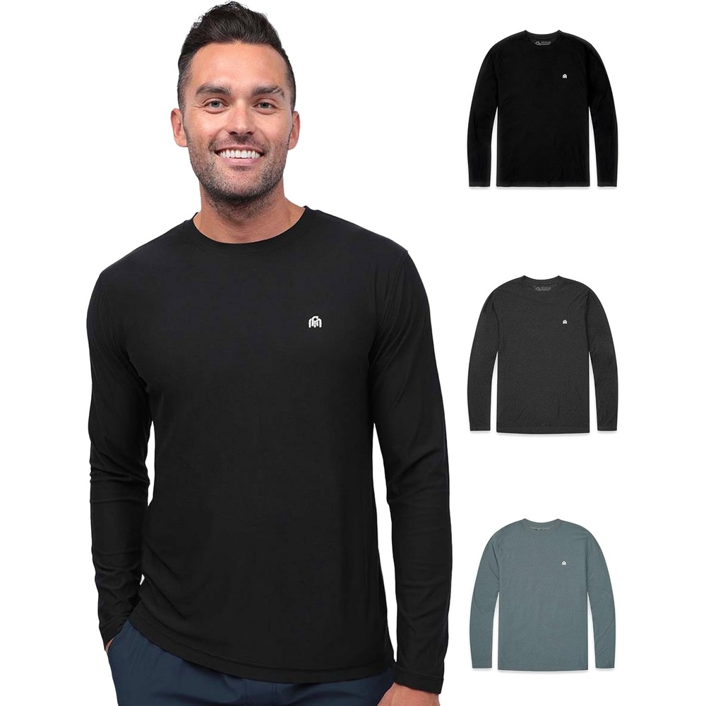 image:imageLong Sleeve Workout Shirts for Men Dri Fit Quick Dry Gym Tees S4XL3pack BlackCharcoalIndigo Logo