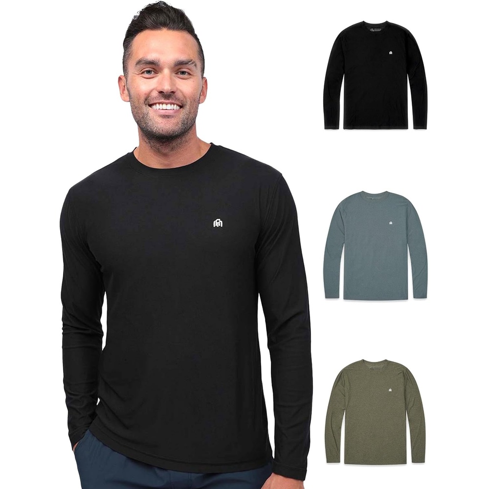 image:imageLong Sleeve Workout Shirts for Men Dri Fit Quick Dry Gym Tees S4XL3pack BlackIndigoOlive Green Logo