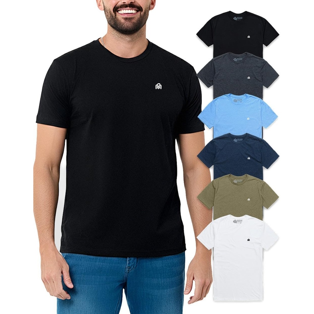 image:imageMens T Shirts Soft Cotton Crew Neck Athletic Fit Casual Tees S4XL6pack BlackCharcoalHeather Columbia BlueMidnight NavyMilitary GreenWhite