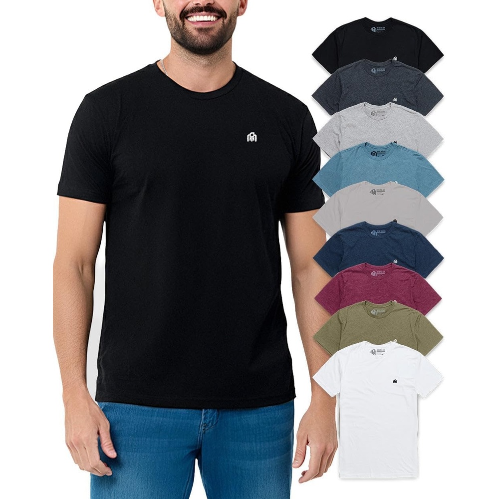 image:imageMens T Shirts Soft Cotton Crew Neck Athletic Fit Casual Tees S4XL9pack BlackCharcoalDark Heather GrayIndigoSandHeather MaroonMidnight NavyMilitary GreenWhite