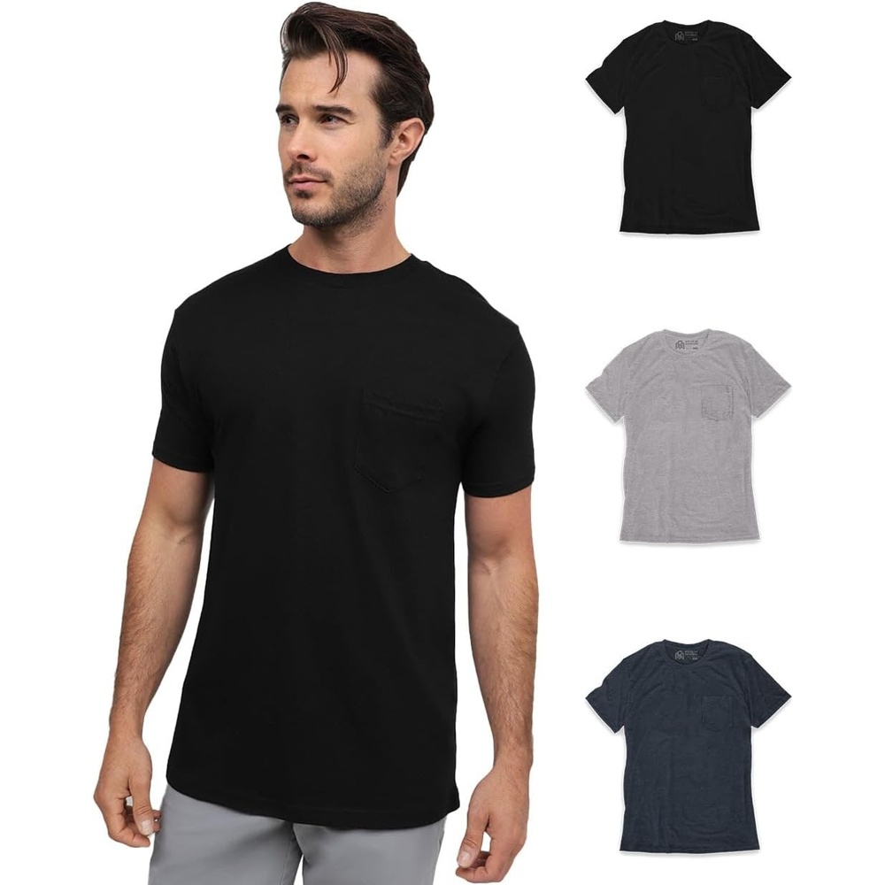 image:imagePocket T Shirts for Men Soft Cotton Crew Neck Fitted Casual Tees S4XLBlackGreyNavy Nologo