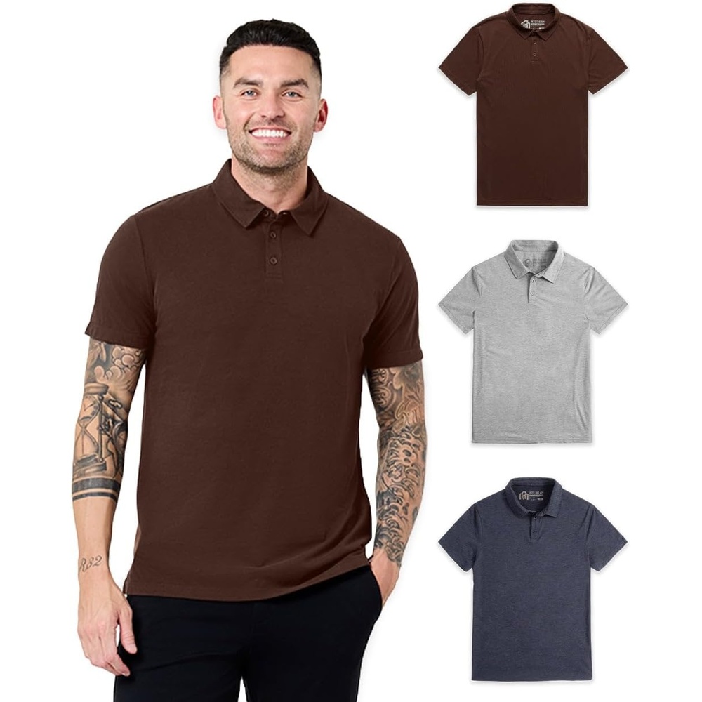 image:imagePolo Shirts for Men Soft Cotton Slim Fit Short Sleeve Collared S4XLBrownGreyNavy