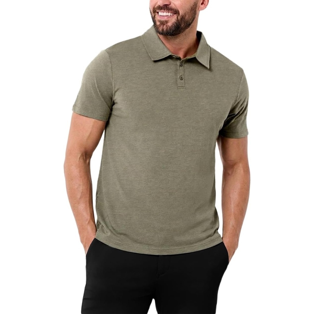 image:imagePolo Shirts for Men Soft Cotton Slim Fit Short Sleeve Collared S4XLOlive Green Nologo