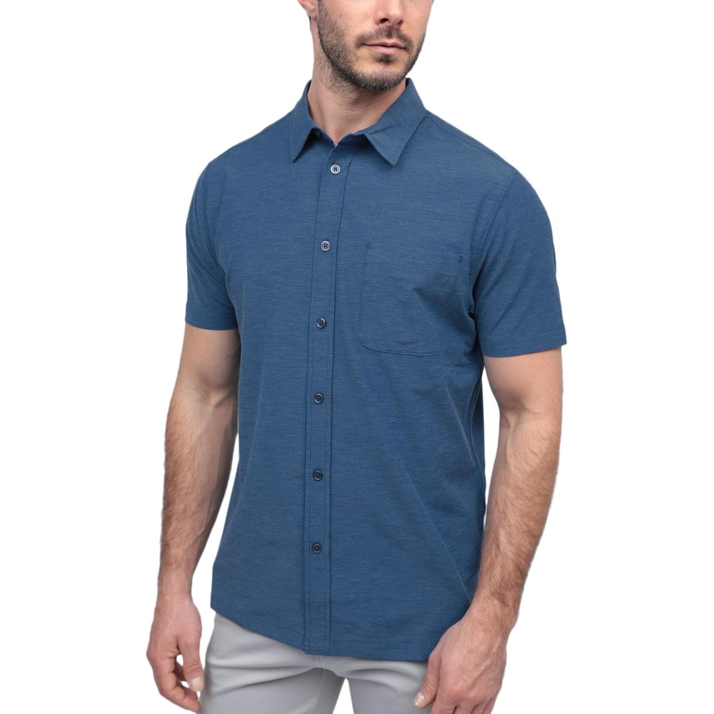 image:imageShort Sleeve Button Down Shirts for Men Slim Fit Stretch Casual S4XLSingle Nonbranded Cool Blue