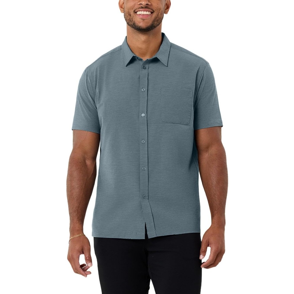 image:imageShort Sleeve Button Down Shirts for Men Slim Fit Stretch Casual S4XLSingle Nonbranded Indigo