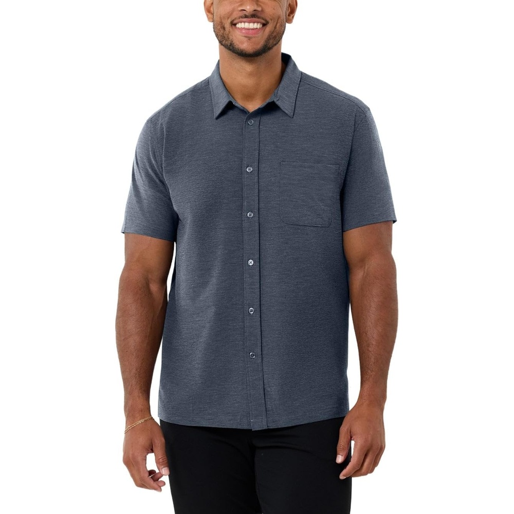 image:imageShort Sleeve Button Down Shirts for Men Slim Fit Stretch Casual S4XLSingle Nonbranded Navy