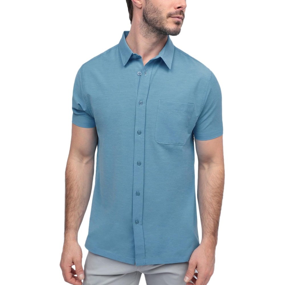 image:imageShort Sleeve Button Down Shirts for Men Slim Fit Stretch Casual S4XLSingle Nonbranded Sky Blue