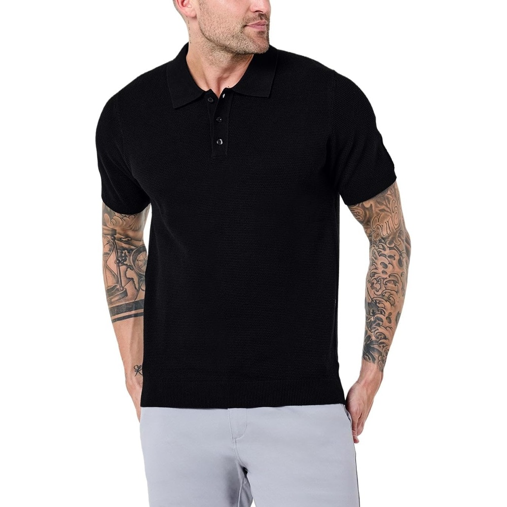 image:imageVista Sweater Polo for Men Short Sleeve Knit Polo Shirt Textured S4XLBlack
