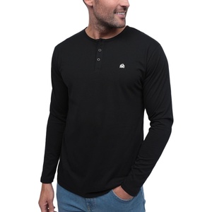 Henley Shirts for Men Long Sleeve Casual 3 Button Soft Cotton S-4XL(Black – Logo)