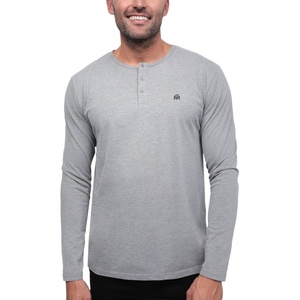 Henley Shirts for Men Long Sleeve Casual 3 Button Soft Cotton S-4XL(Grey – Logo)