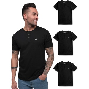 Henley Shirts for Men Short Sleeve Casual Fitted 3 Button Crew S-4XL(Black/Black/Black – Logo)
