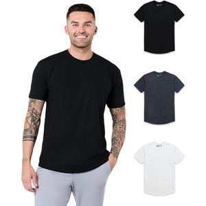 Mens Curved Hem T Shirts Drop Cut Modern Fit Soft Cotton Casual S-4XL(3-pack Black/Charcoal/White)