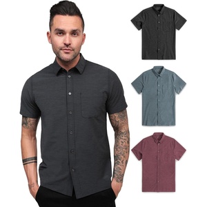 Short Sleeve Button Down Shirts for Men Slim Fit Stretch Casual S-4XL(Pack of 3 – Non-branded – Black Heather/Indigo/Maroon)