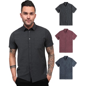 Short Sleeve Button Down Shirts for Men Slim Fit Stretch Casual S-4XL(Pack of 3 – Non-branded – Black Heather/Maroon/Navy)