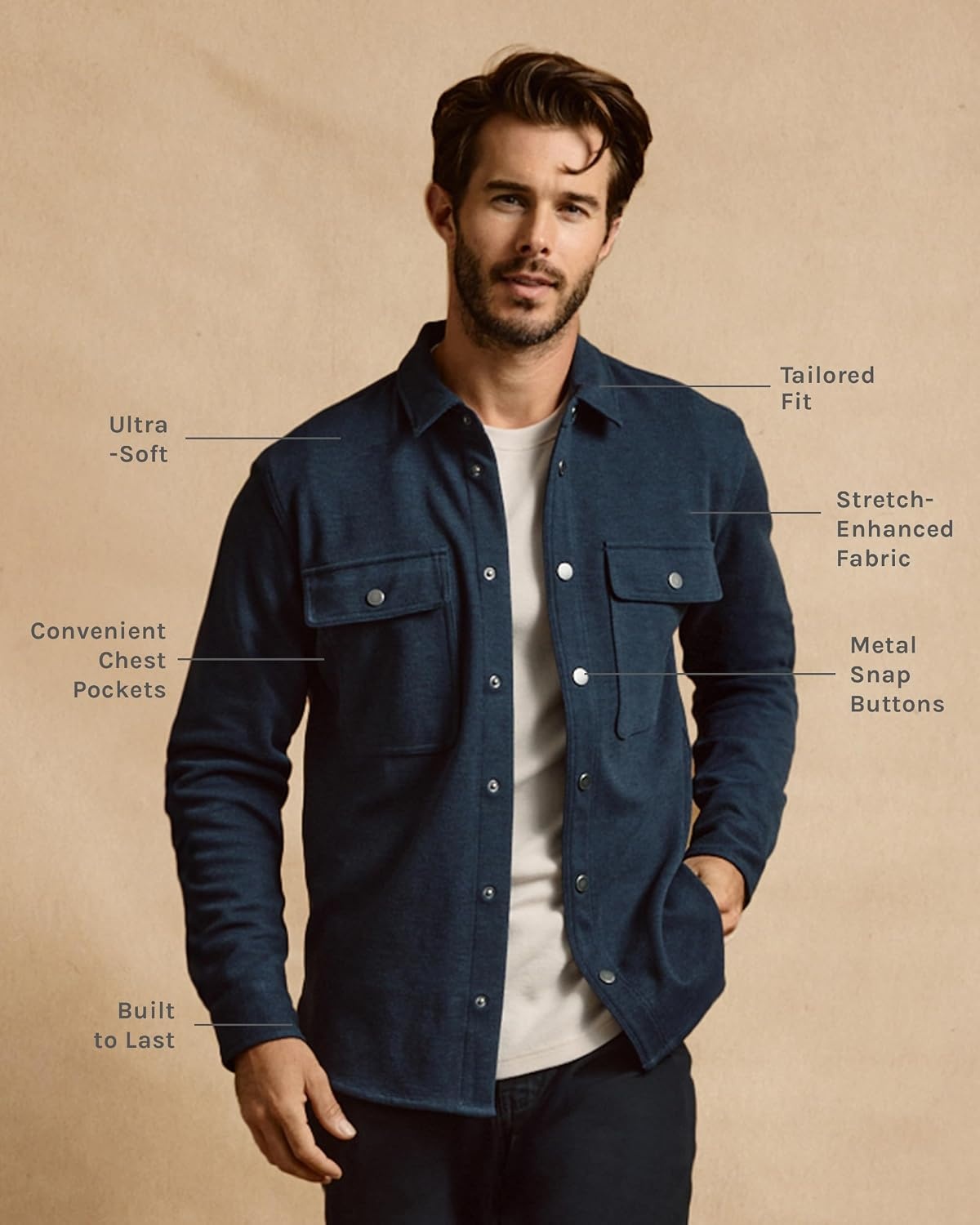 image:imageINTO THE AM Shirt Jackets for Men Casual Twill Shacket Button Up Fall S4XLMidnight Olive