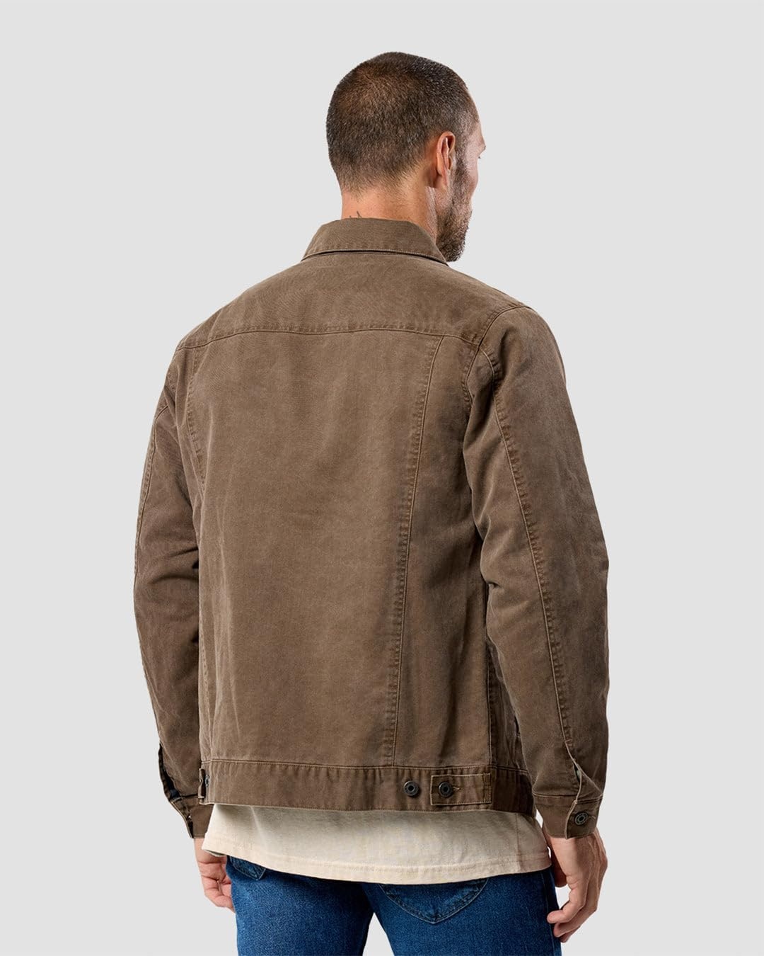 image:imageINTO THE AM Trucker Jackets for Men Flannel Lined Canvas Workwear S4XLBrown