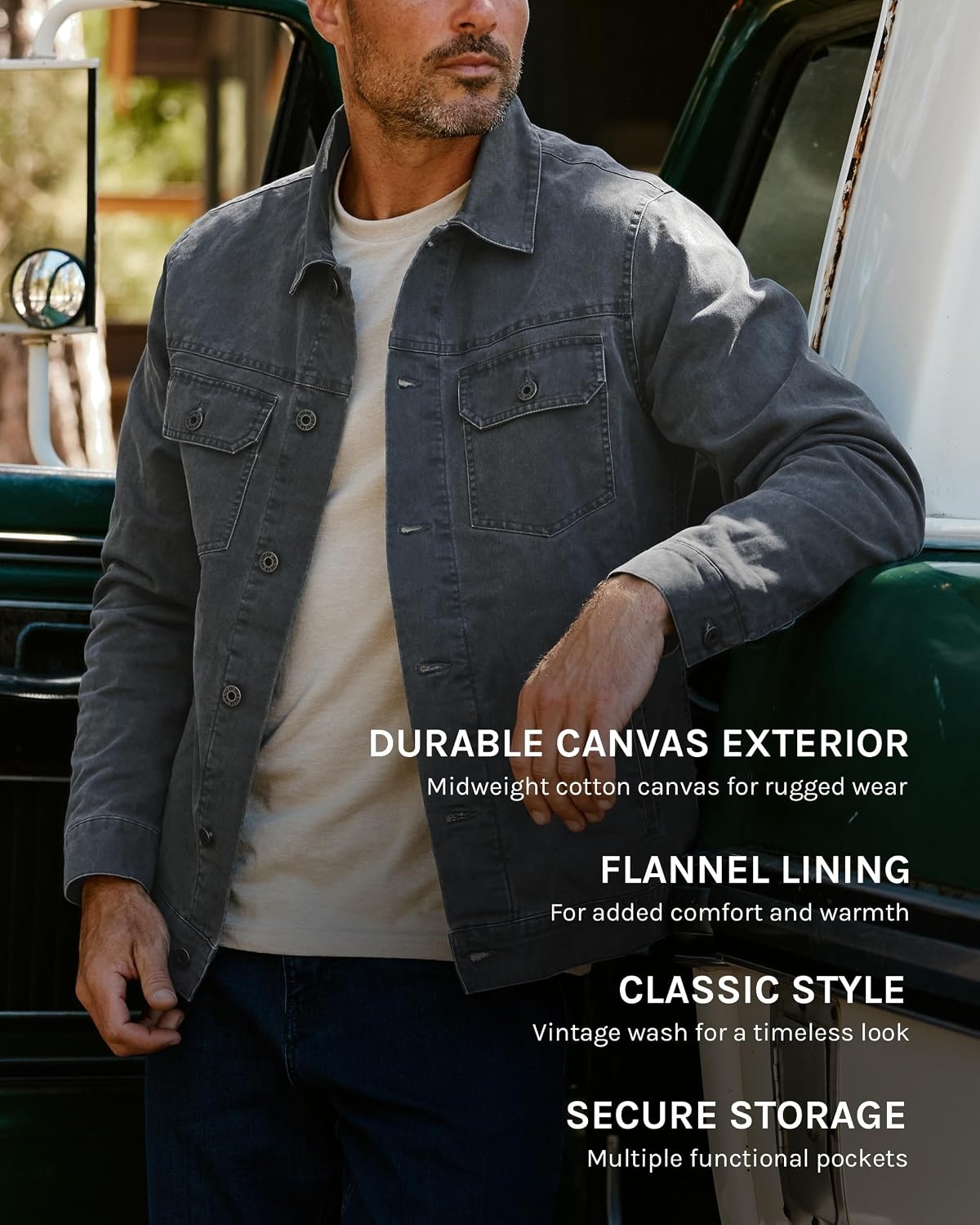 image:imageINTO THE AM Trucker Jackets for Men Flannel Lined Canvas Workwear S4XLBrown