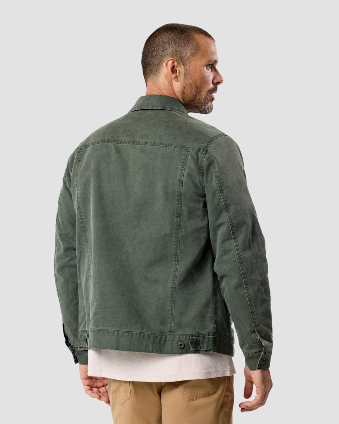 image:imageINTO THE AM Trucker Jackets for Men Flannel Lined Canvas Workwear S4XLDark Olive