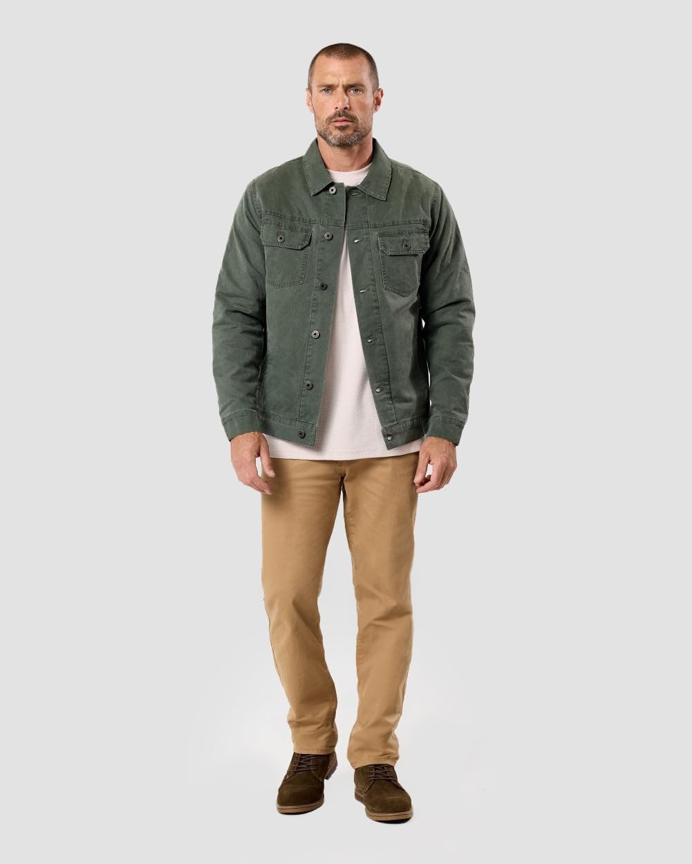 image:imageINTO THE AM Trucker Jackets for Men Flannel Lined Canvas Workwear S4XLDark Olive