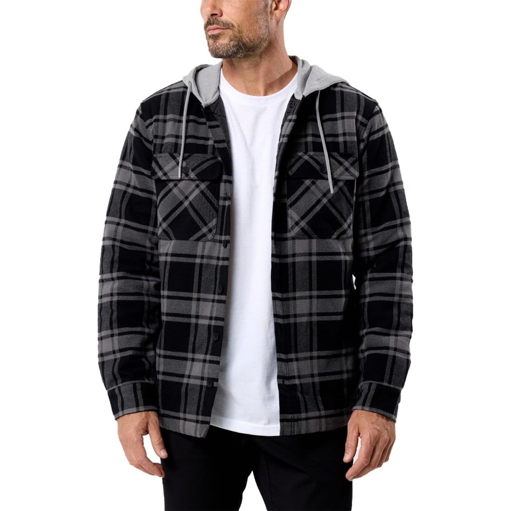 image:imageFlannel Jackets for Men Plaid Hooded Quilt Lined Warm Layering S4XLNonbranded  Black Multi Plaid