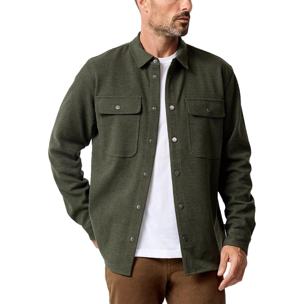 image:imageINTO THE AM Shirt Jackets for Men Casual Twill Shacket Button Up Fall S4XLMidnight Olive