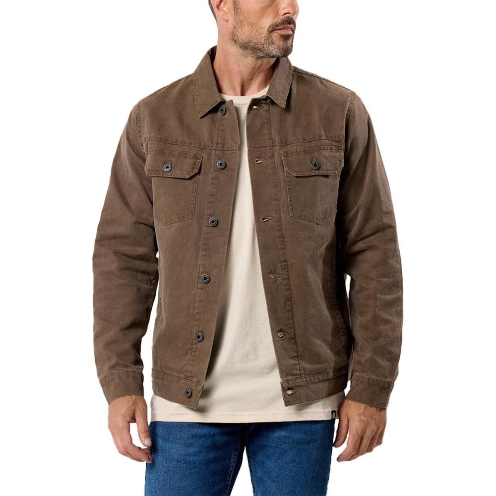image:imageINTO THE AM Trucker Jackets for Men Flannel Lined Canvas Workwear S4XLBrown