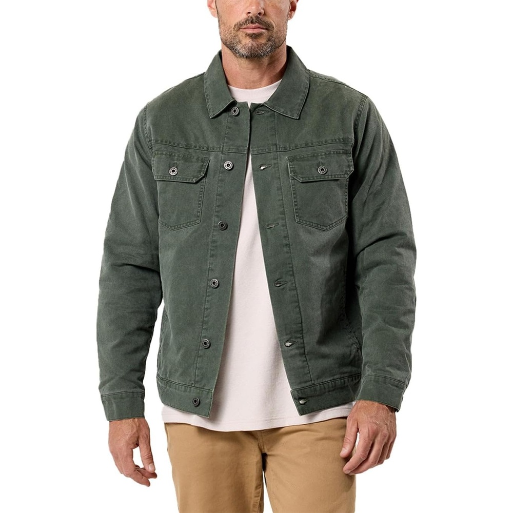 image:imageINTO THE AM Trucker Jackets for Men Flannel Lined Canvas Workwear S4XLDark Olive