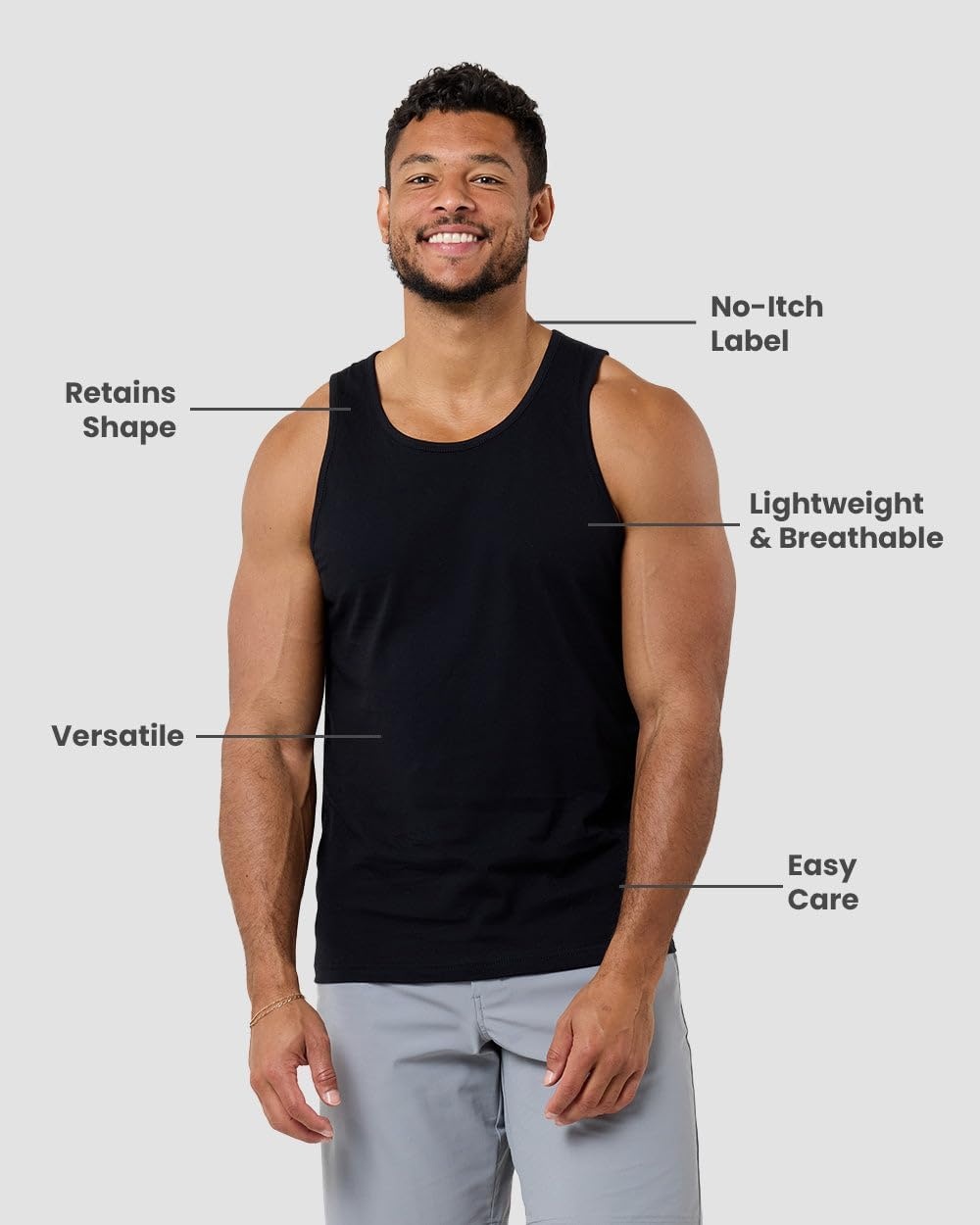 image:imageTank Tops for Men Soft Cotton Blend Sleeveless Muscle Tanks S2XLBlackGreyNavy Nologo