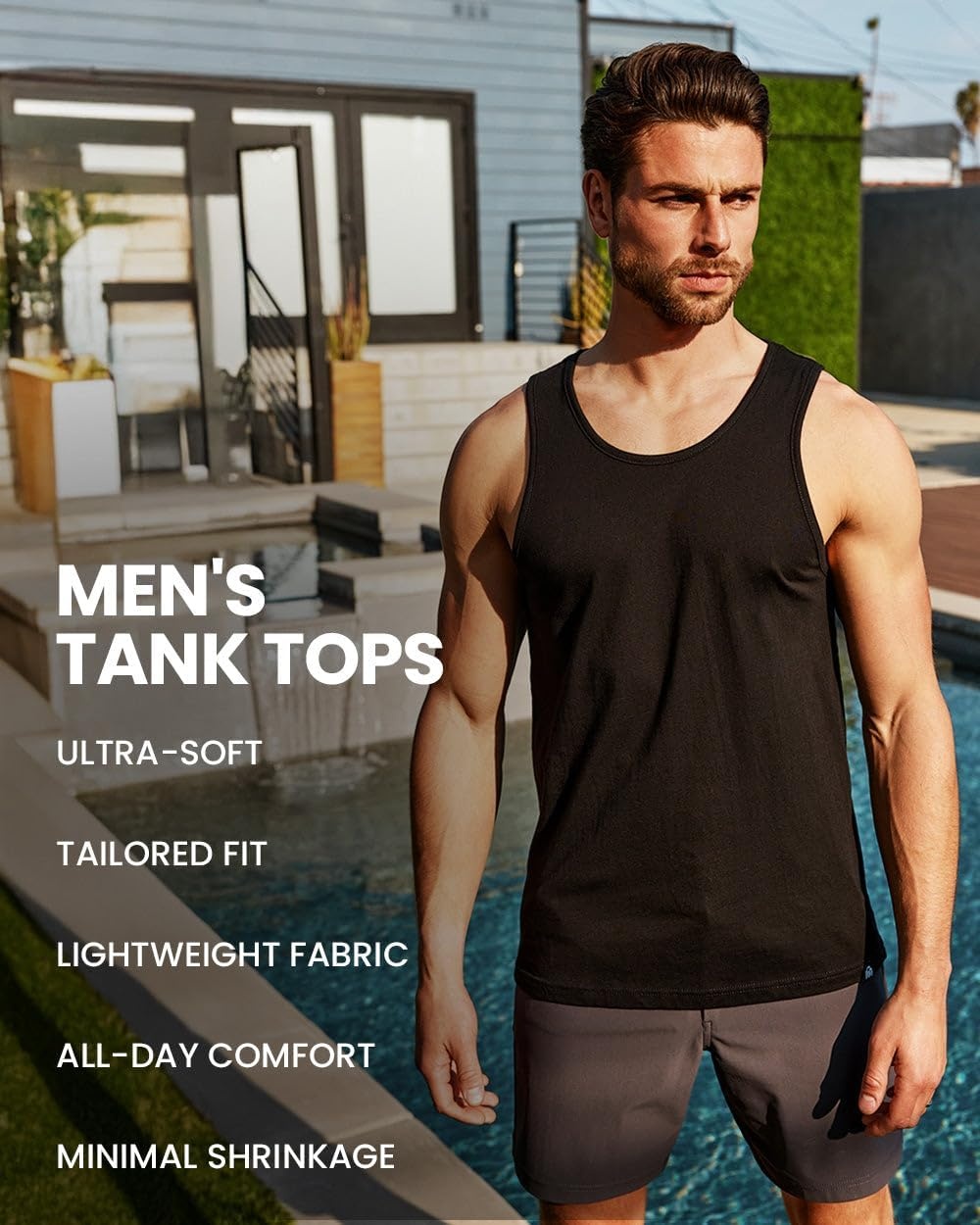 image:imageTank Tops for Men Soft Cotton Blend Sleeveless Muscle Tanks S2XLBlackNavyOlive Green Nologo