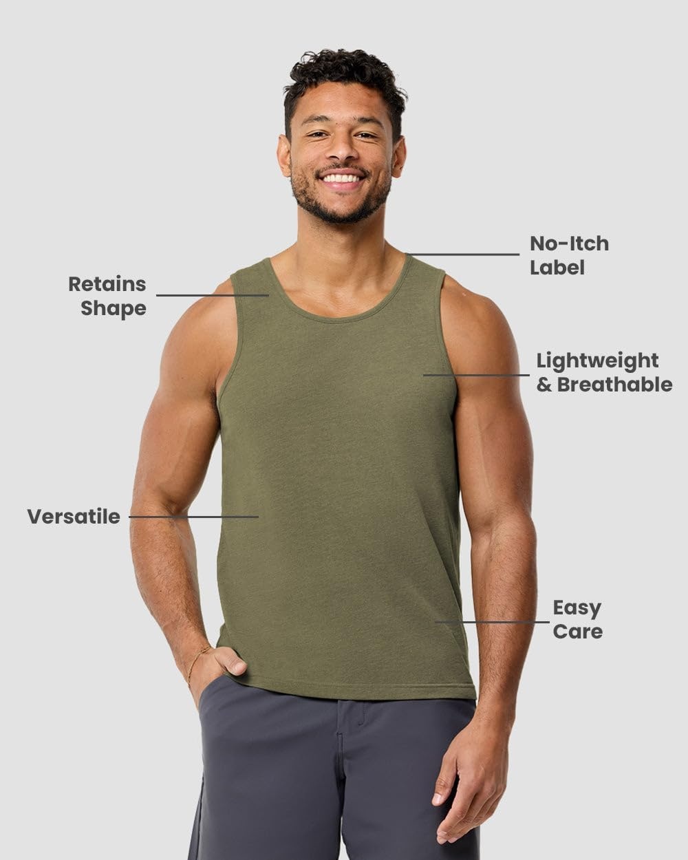 image:imageTank Tops for Men Soft Cotton Blend Sleeveless Muscle Tanks S2XLOlive Green Nologo
