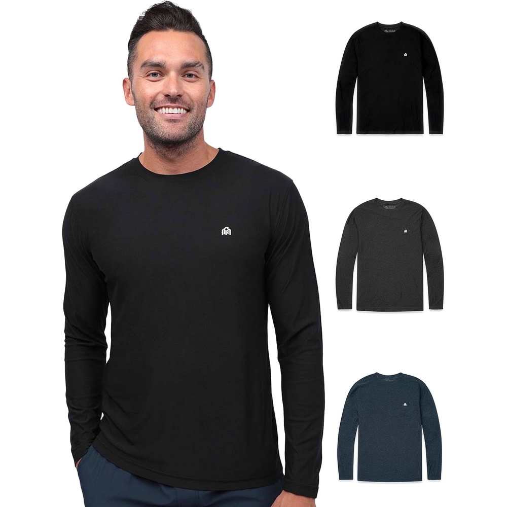 image:imageLong Sleeve Workout Shirts for Men Dri Fit Quick Dry Gym Tees S4XL3pack BlackCharcoalNavy Logo